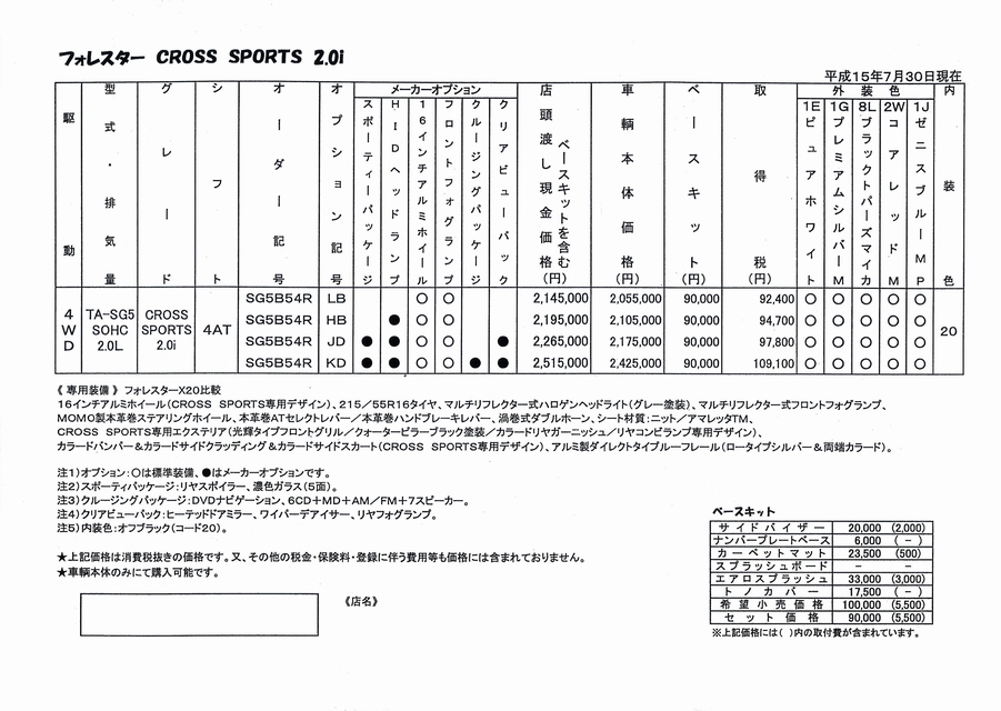 2003N7s tHX^[ CROSS SPORTS 2.0i J^O(4)